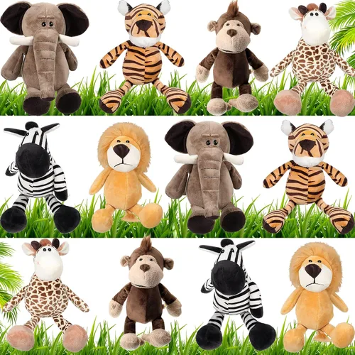 Miniatura 8 de HyDren Juego de 12 animales de peluche de safari de 8 pulgadas, animales de la selva, para niños y niñas, animales del bosque de felpa, león