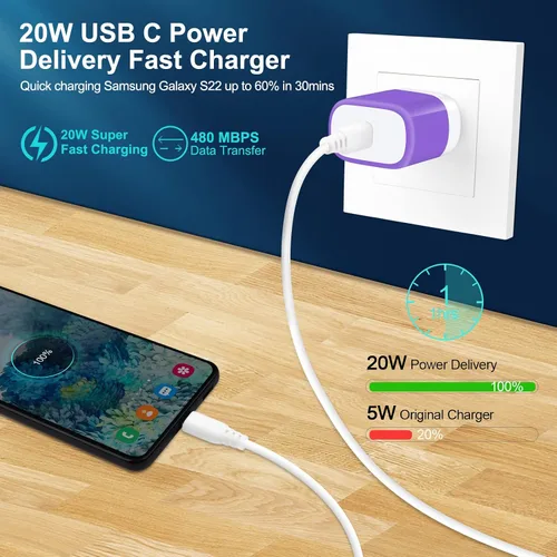 Miniatura 2 de Cargador rápido Samsung tipo C para Samsung Galaxy S26 Ultra S26+ S26 S25 FE A17 A36 A56 A16 A15 A26 S25 FE S25 Ultra S24 Z Flip 7, Fold 7,20W USB C