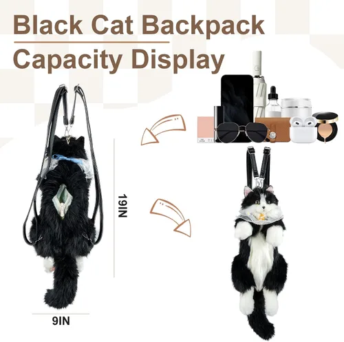 Miniatura 7 de Chongker Mochila con forma de gato Calico, negro (BlackCat), Grande, Mochila Gato Negro