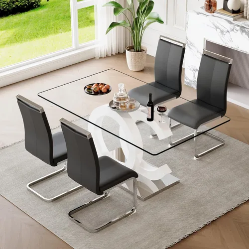 Miniatura 38 de gopop Mesa de comedor de cristal de 63 pulgadas, mesa de cocina moderna, mesa de comedor de vidrio transparente con patas de diseño único negro