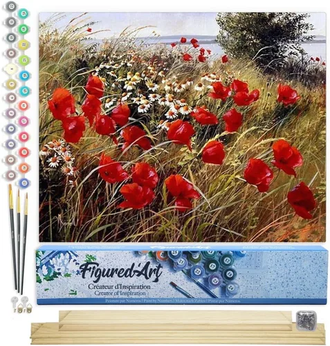 Miniatura 98 de Figured'Art - Juego de pintura por números, lienzo enrollado sin marco, para manualidades, para adultos, 16 x 20 pulgadas, jarrón de peonías