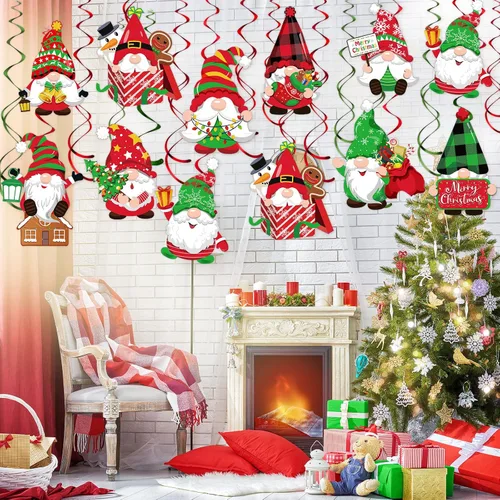 Miniatura 7 de 30 Piezas Decoraciones de Remolinos Colgantes de Navidad Gnomos Remolino Colgante, Decoración de Fiesta de Cumpleaños de Vacaciones de Navidad Xmas
