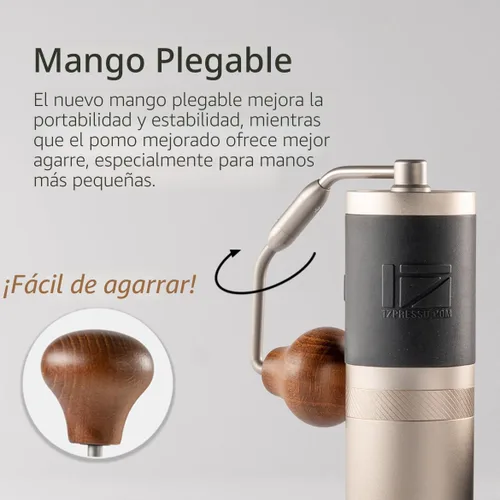 Miniatura 3 de 1Zpresso J Molinillo de café manual plateado capacidad 35g con rebaba cónica de acero inoxidable - Ajuste interno numérico ajustable