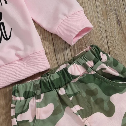 Miniatura 79 de Mandizy Conjunto de ropa de otoño para bebé niña pequeña, sudadera de manga larga con estampado de letras bendecidas, pantalones de camuflaje