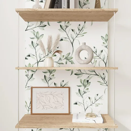 Miniatura 6 de Wallercity Papel tapiz de hojas verdes y blancas, papel tapiz floral para gabinete, papel de contacto de hojas verdes, papel de contacto bohemio
