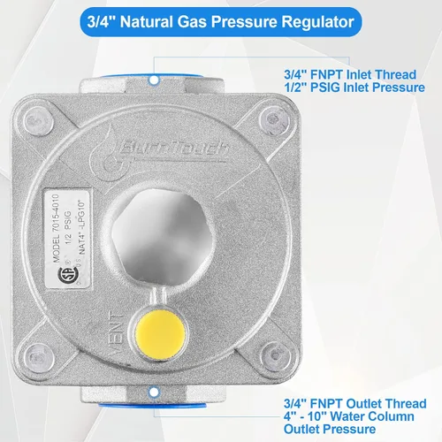 Miniatura 2 de Regulador de presión de gas natural FNPT de 3/4 pulgadas, regulador de presión de gas propano con presión de entrada de 1/2 PSIG y salida WC de 4 a