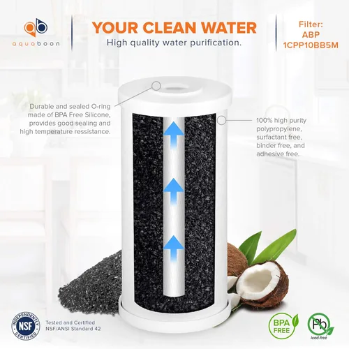 Miniatura 5 de Aquaboon Cartucho de repuesto de filtro de agua para toda la casa, 5 micrones, 10 x 4.5 pulgadas, filtro de agua de carbono y sedimentos de alta