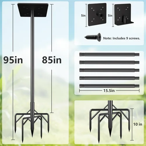 Miniatura 2 de Soporte para comedero de pájaros, poste de 95 pulgadas para pájaros para exteriores, resistente, 5 puntas de base, soporte ajustable para comedero
