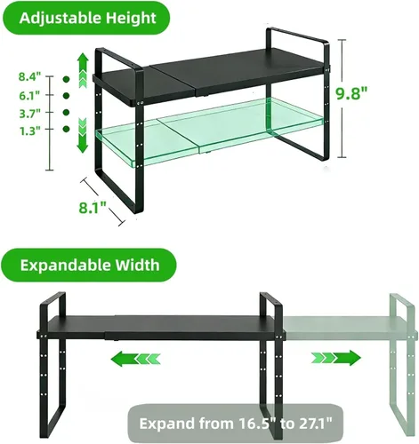 Miniatura 3 de Estante de Almacenamiento de Gabinete Expandible Organizador Apilable para Cocina, Baño, Despensa, Especiero, Encimera, Escritorio de Oficina