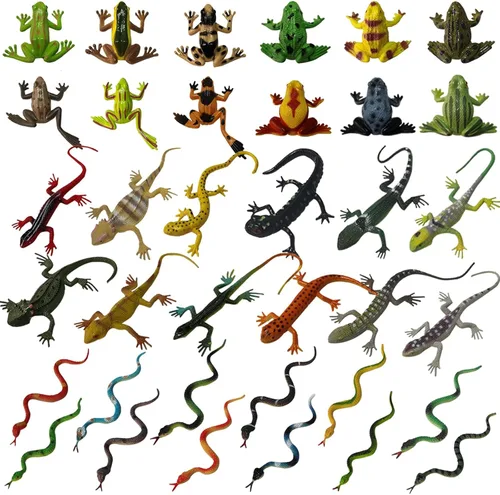 Juego de 36 juguetes de plástico para reptiles, serpientes, lagartos y ranas para cognición de animales, recuerdos de fiesta de cumpleaños, juguetes
