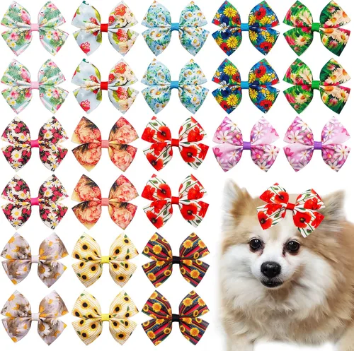 Miniatura 18 de 24 piezas/12 pares 10 cm Lazos para el pelo de perro grande con fruta de verano para perros de raza grande Bandas elásticas Lazo de pelo de perra