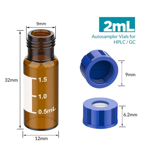 Miniatura 2 de Membrane Solutions Viales de muestreo automático, viales de HPLC de 0.1 fl oz, viales de ámbar de laboratorio 9-425 con punto de escritura