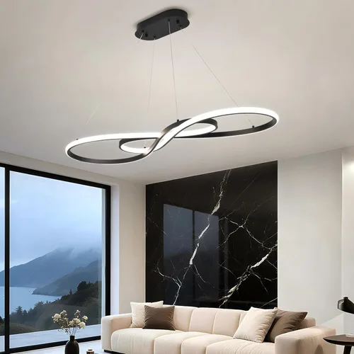 Miniatura 13 de Lámpara colgante LED moderna, lámpara de araña negra de 39.37 pulgadas regulable con control remoto y teléfono, temperatura de color ajustable