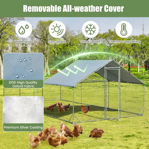 Miniatura 2 de Giantex Gallinero de metal grande de 20 pies, jaula de aves de corral para gallinas, cubierta impermeable y resistente al sol, marco de acero