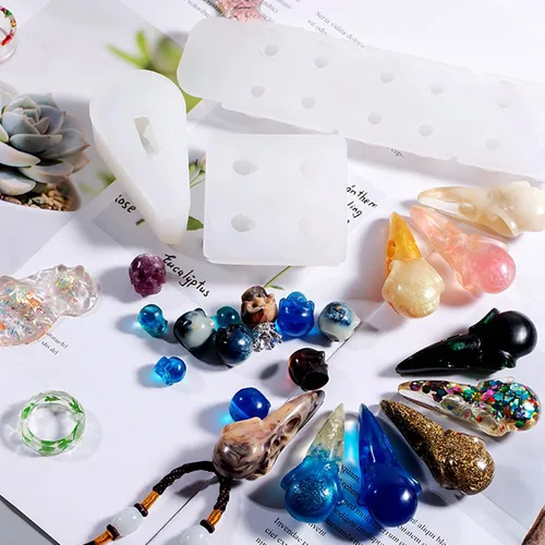 Miniatura 3 de Molde de resina de calavera – 3 piezas de mini cabezas de calavera 3D de cuervo y calaveras de silicona para resina epoxi, fabricación de joyas