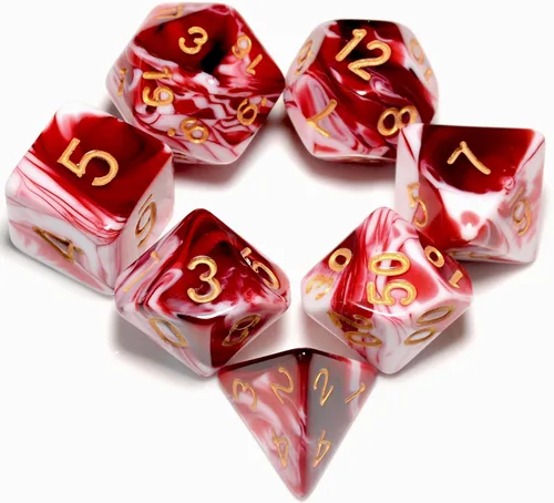 Conjunto de dados DND transparentes rojos mezclados con blanco para juego de mesa Rojo y blanco