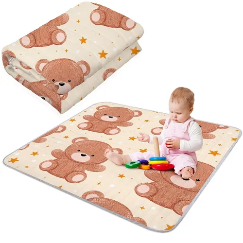 Funtery Alfombra de juego bohemia de 43 x 43 pulgadas, portátil, lavable, plegable, plegable, antideslizante, para el suelo del bebé, corralito Oso