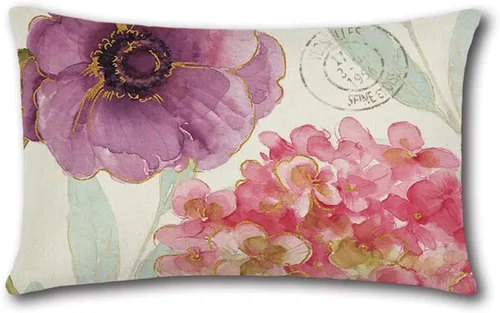 Miniatura 8 de Artscope Juego de 4 fundas de almohada impermeables de 12 x 20 pulgadas, con patrón de hortensias y loto, perfectas para exteriores, patio, jardín