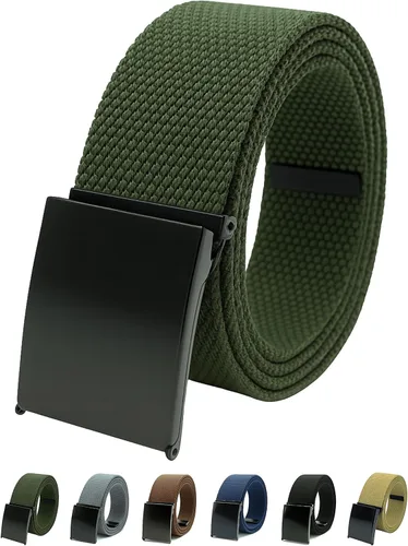 Miniatura 13 de Cinturón de lona con hebilla abatible negra, cintura de hasta 45 pulgadas, cinturón militar y de golf