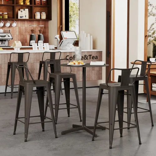 Miniatura 9 de Yongchuang Taburetes de bar de metal de 26 pulgadas con respaldo, juego de 4 taburetes de bar de altura de encimera de cocina para interiores y RUSTY