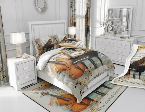 Miniatura 4 de Juego de funda de edredón de violonchelo de piano, tamaño individual, juego de ropa de cama de 2 piezas para niños, niñas, niños y adultos