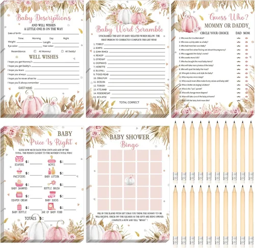 Miniatura 23 de Yinder 145 tarjetas de actividades para juegos de baby shower con 20 lápices, incluye descripción de bingo para bebés y deseos, adivina quién es