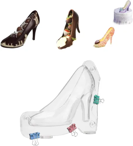 Juesi Molde para zapatos de tacón alto de chocolate 3D, plástico, transparente, A (7.5 x 6.3 x 8.3 in) / B (3.5 x 3.1 x 4.7 in) / C (7.1 x 7.5 in),