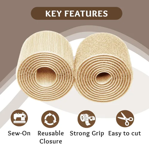 Miniatura 8 de Cinta de velcro para coser de 2 pulgadas de ancho, color beige claro, no adhesiva, 1 yarda de longitud, cinta de nailon beige, juego de sujetadores
