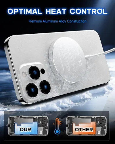 Miniatura 5 de Yootech Cargador Mag-Safe, almohadilla de carga inalámbrica súper rápida certificada Qi2, carga magnética real de 15 W, compatible con iPhone 17/17