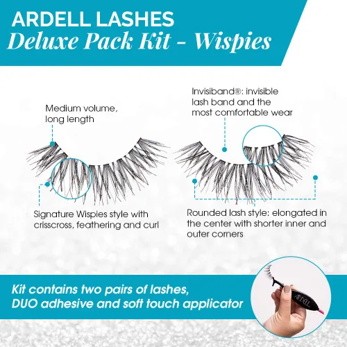 Miniatura 3 de Ardell Paquete de lujo de pestañas postizas Wispies con pegamento para pestañas y aplicador, pestañas de volumen natural para uso diario, 2 pares x