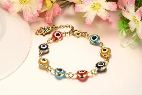 Miniatura 3 de Blowin Pulsera de acero inoxidable multicolor contra el mal de ojo pulsera de mano de Fátima Hamsa pulseras con encanto, Acero inoxidable