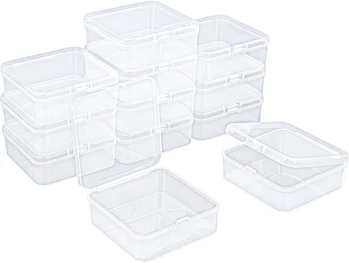 Miniatura 15 de Goodma 30 contenedores cuadrados vacíos de plástico transparente con tapas con bisagras para objetos pequeños y otros proyectos de manualidades