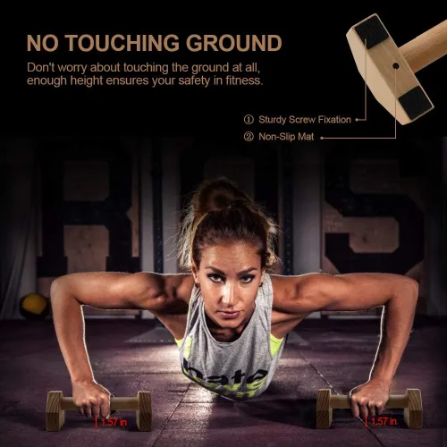 Miniatura 5 de Push-up Stand, 2 PCS Wood Pushup Bars Non-Slip Base Exercise Home Workout Equipment, 30CM Wooden Parallettes Handle Stands Grip for Men Strength