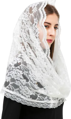 Miniatura 3 de PAMOR Infinity Chapel Veil Floral Latin Mass Head Cover Lace Scarf Mantilla Velos para Iglesia