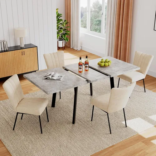 Miniatura 11 de Zerifevni 47.2"- 62.9" Extendable Dining Table Set of 5 Kitchen Table with 4 Dining Chairs, Modern Gray Wood Grain, Waterproof Scratchproof for