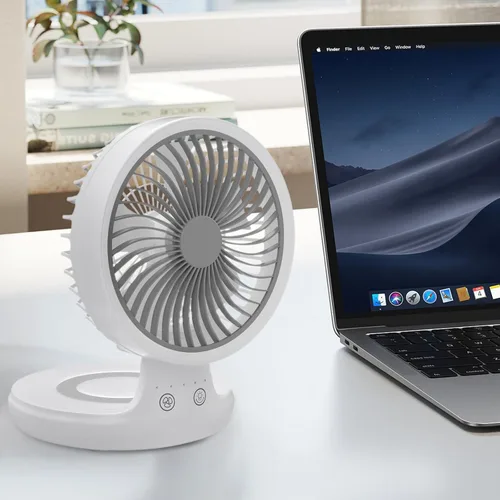 Miniatura 3 de mollie Ventilador de escritorio USB recargable pequeño de 8 pulgadas, funciona con pilas, con velocidades para el hogar, oficina, dormitorio, mini