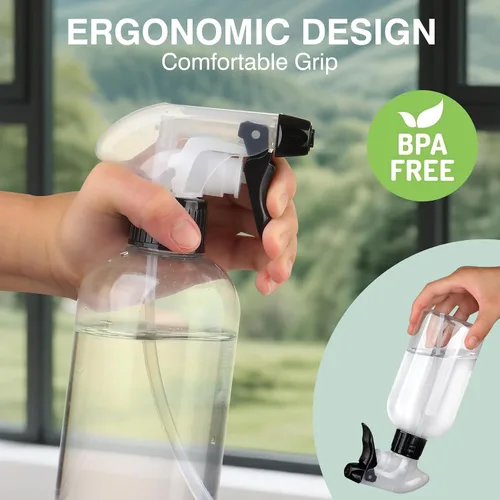 Miniatura 5 de Botellas pulverizadoras de plástico sin BPA, 10 oz/10.1 fl oz, rociador ajustable, recipiente vacío recargable, corriente de niebla para regar