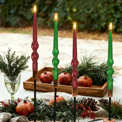Miniatura 12 de Velas en espiral de Navidad, velas cónicas doradas, 10 pulgadas, sin perfume, para regalo de invierno, vacaciones, Navidad, decoración del hogar