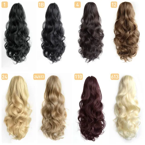 Miniatura 8 de Extensión de cola de caballo de garra negra natural ondulada de 16 pulgadas, extensiones de cabello sintético rizado con clip, extensiones