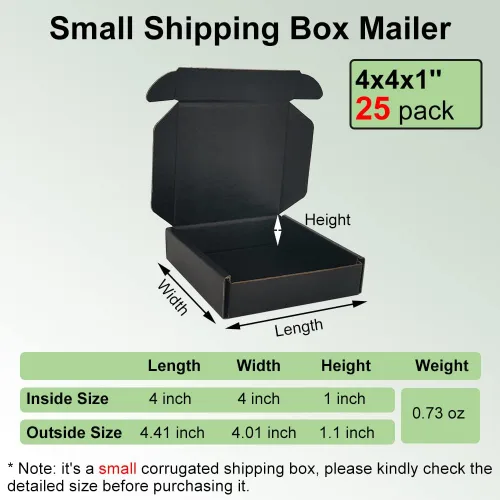 Miniatura 2 de Paquete de 25 cajas de envío pequeñas de 4 x 4 x 1 pulgadas, sobres de cartón corrugado negro para negocios de embalaje por correo (BK441-25)