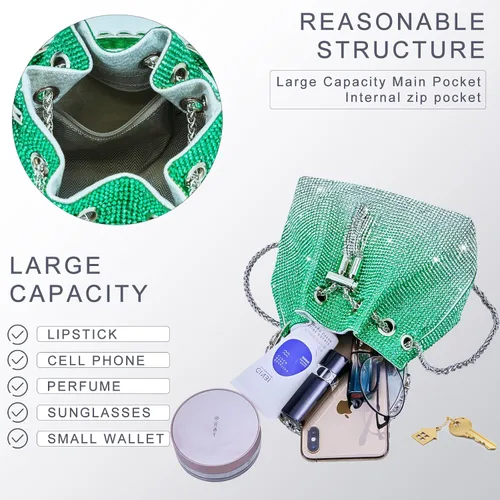 Miniatura 3 de TOPALL Bolso de noche con diamantes de imitación para mujer, bolso de mano plateado con diamantes brillantes para mujer, fiesta, club, boda, baile