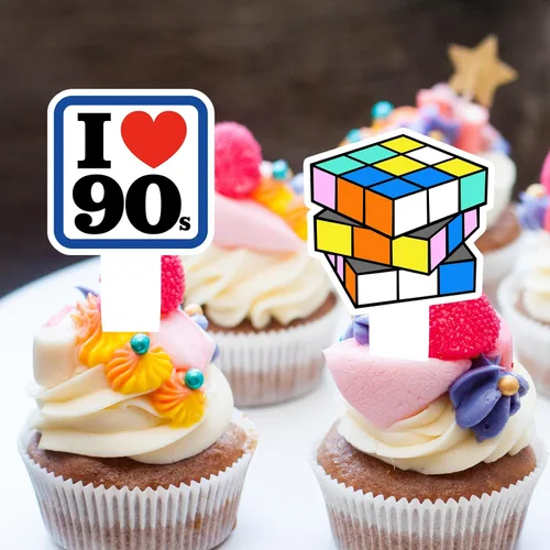 Miniatura 6 de Juego de 24 piezas con temática de cumpleaños de los años 90, fiesta retro de los años 90, fiesta de cumpleaños, fiesta de baby shower