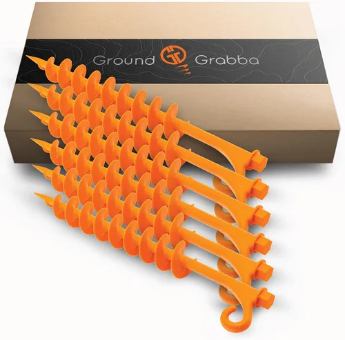 GROUNDGRABBA Lite - Estacas naranjas para tienda de campaña, estacas para arena, anclajes de tierra atornillados para un máximo agarre y longevidad