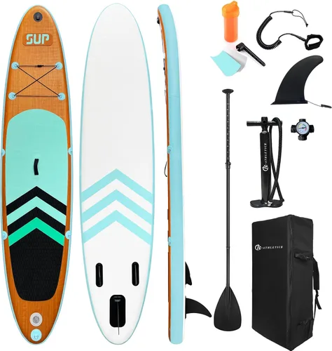 Tabla de remo inflable (6 pulgadas de grosor), paquete ISUP con accesorios y mochila de SUP premium, cubierta antideslizante, aletas, paleta
