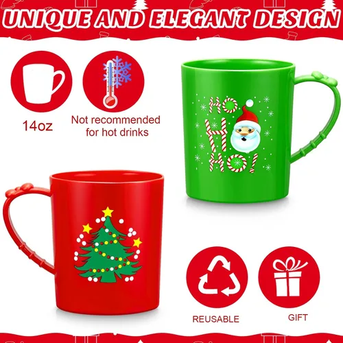Miniatura 3 de Suclain 6 tazas de plástico – Tazas de café de Navidad y vacaciones de 15 onzas con asa – Tazas de Papá Noel y muñeco de nieve para niños