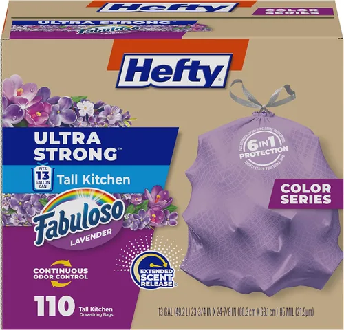 Hefty Bolsas de basura ultra fuertes de 13 galones, bolsas de basura altas para cocina tamaño 13 galones, resisten fugas, perforaciones y desgarros,