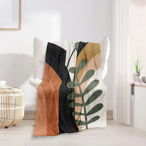 Miniatura 21 de Manta moderna abstracta de color negro y beige, manta bohemia de franela de doble cara, adecuada para adultos y niños en el sofá, automóvil, siesta