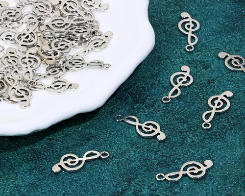 Miniatura 4 de Dijes de notas musicales vintage de 0.984 x 0.394 in, colgante de instrumentos musicales para pulseras, aretes, collares, llavero, tarjetas