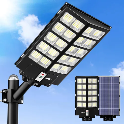 Miniatura 13 de JAYNLT Y-2000W Luz solar de calle, 200000LM 6500K luces de inundación solar al aire libre del atardecer al amanecer, 6500K IP67 impermeable luz
