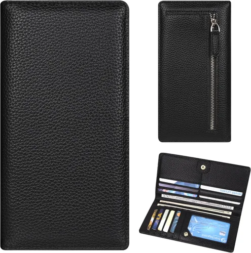 Billetera para mujer, billetera RFID extradelgada, bolso plegable de cuero, con 11 ranuras para tarjetas y ventana de identificación, lindo monedero